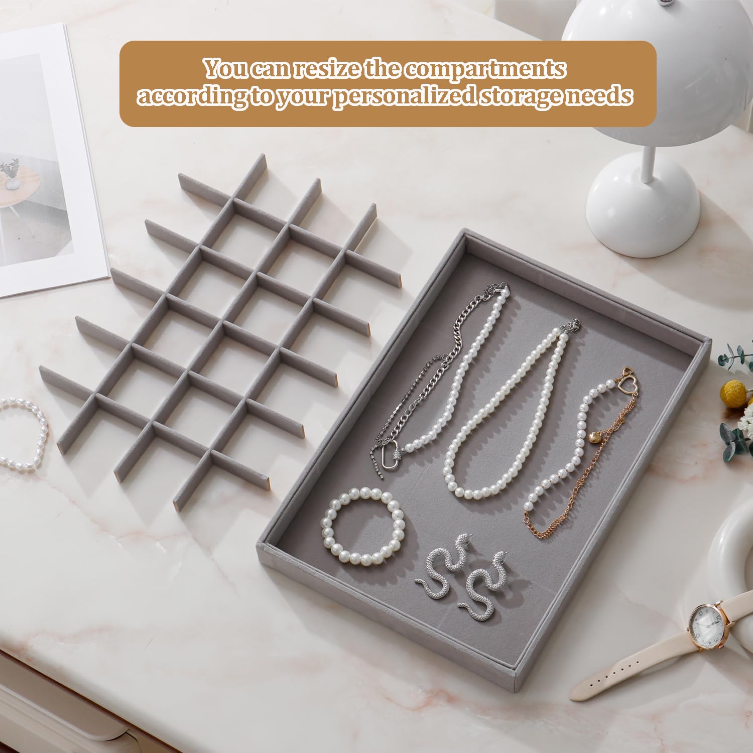 2pcs Large Velvet Jewelry Tray with Drawer, Stackable